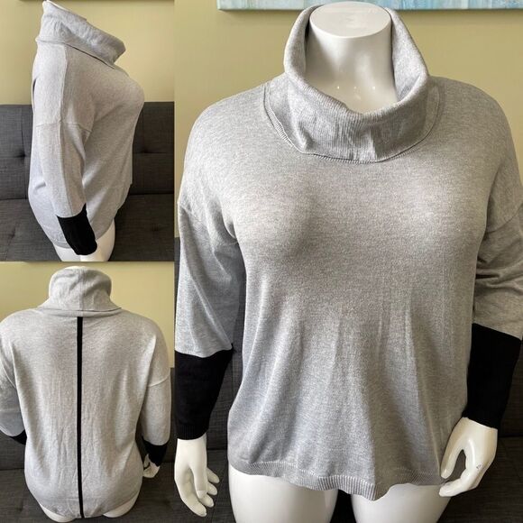 Grey Turtleneck Sweater with Black Cuffs - Picture 1 of 5